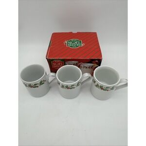 Noel Porcelain White Christmas China Pearl 3 Piece Mug Set Gold Rim Cups Vintage